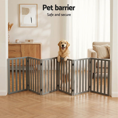 i.Pet Dog Gate Playpen Enclosure 6 Panels Pet Door Fence Wooden Play Pen Stair - view 4