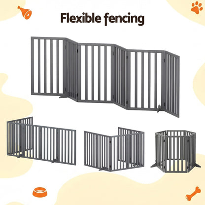 i.Pet Dog Gate Playpen Enclosure 6 Panels Pet Door Fence Wooden Play Pen Stair - view 5
