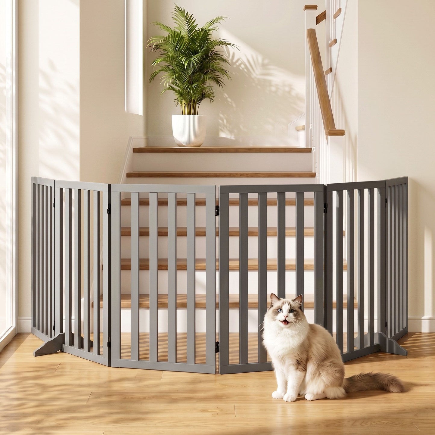 i.Pet Dog Gate Playpen Enclosure 6 Panels Pet Door Fence Wooden Play Pen Stair - view 8