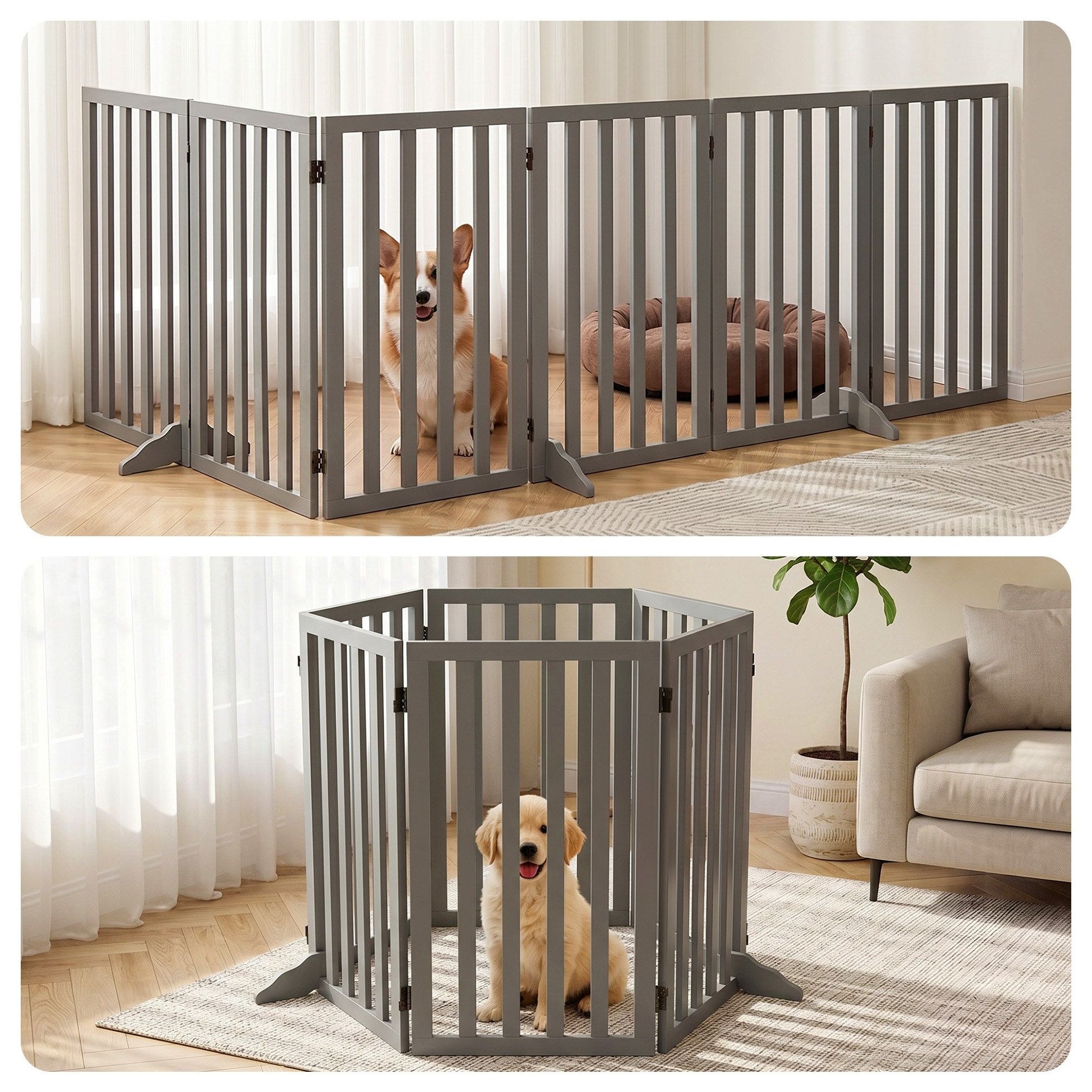 i.Pet Dog Gate Playpen Enclosure 6 Panels Pet Door Fence Wooden Play Pen Stair - view 9