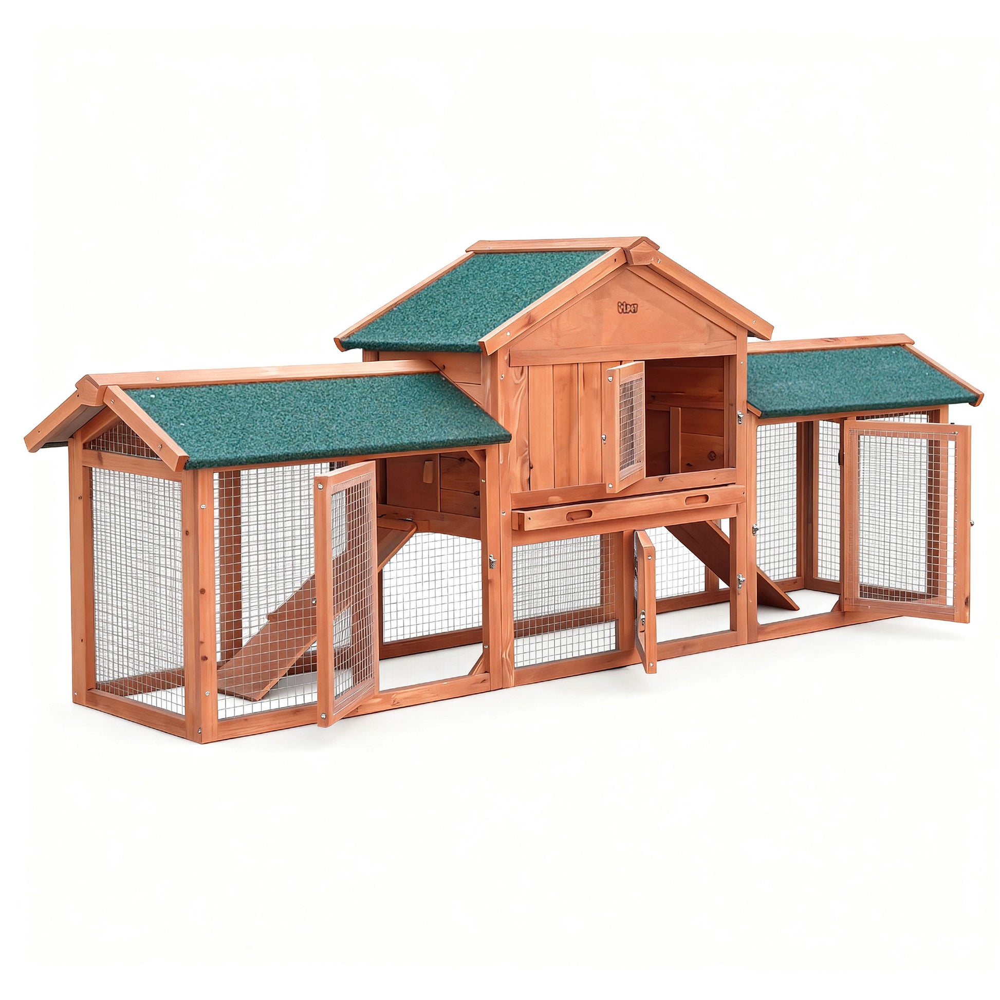 i.Pet Chicken Coop Rabbit Hutch 220cm x 44cm x 84cm Large Chicken Coop Run Wooden Outdoor Cage House - view 2