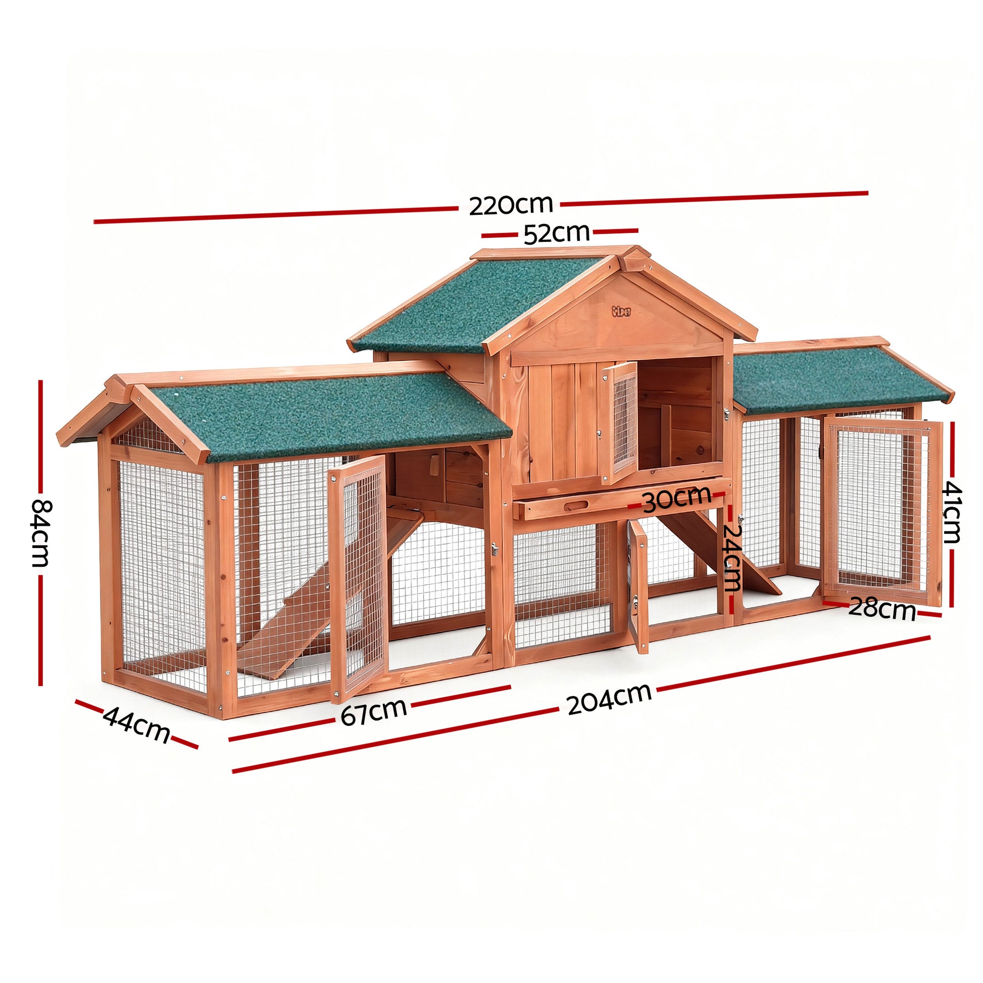 i.Pet Chicken Coop Rabbit Hutch 220cm x 44cm x 84cm Large Chicken Coop Run Wooden Outdoor Cage House - view 3