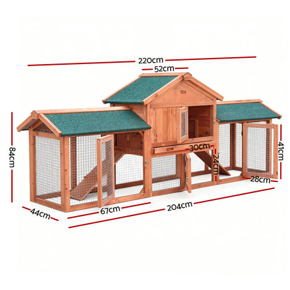 i.Pet Chicken Coop Rabbit Hutch 220cm x 44cm x 84cm Large Chicken Coop Run Wooden Outdoor Cage House - view 3