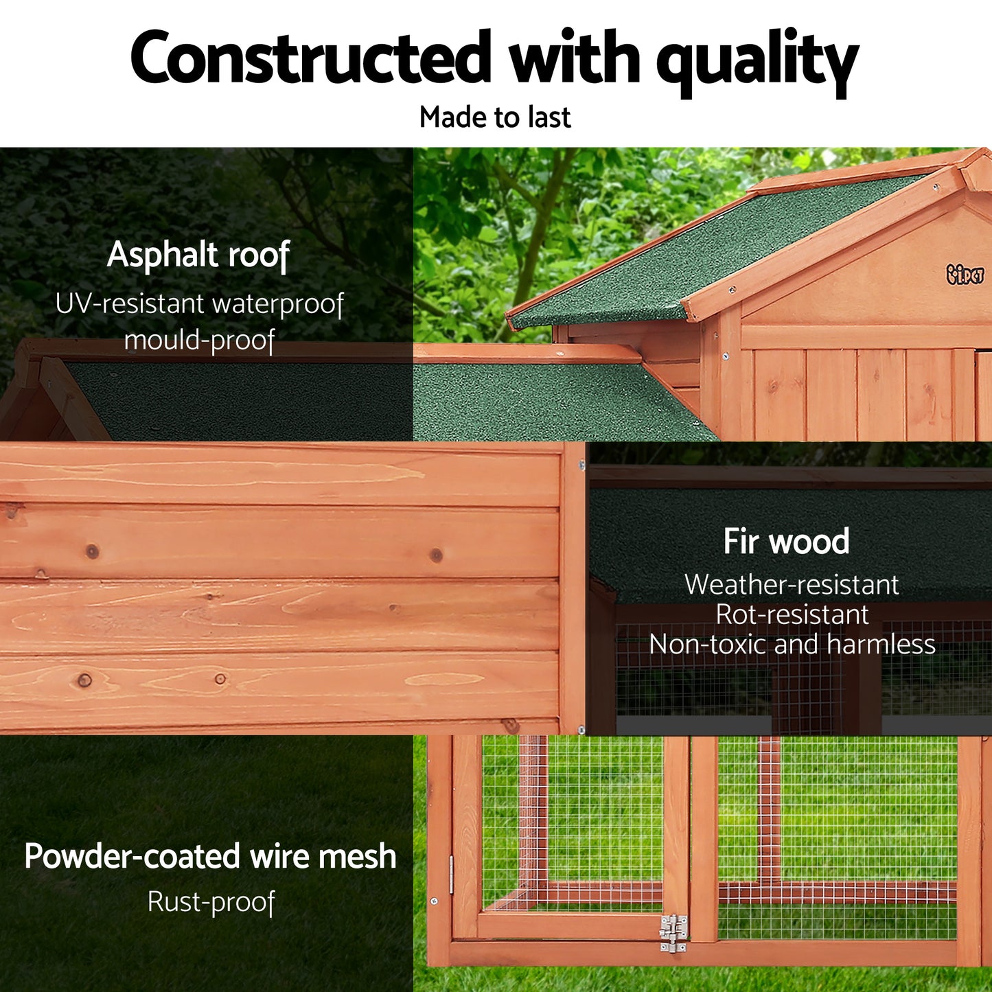 i.Pet Chicken Coop Rabbit Hutch 220cm x 44cm x 84cm Large Chicken Coop Run Wooden Outdoor Cage House - view 6