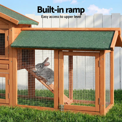 i.Pet Chicken Coop Rabbit Hutch 220cm x 44cm x 84cm Large Chicken Coop Run Wooden Outdoor Cage House - view 10
