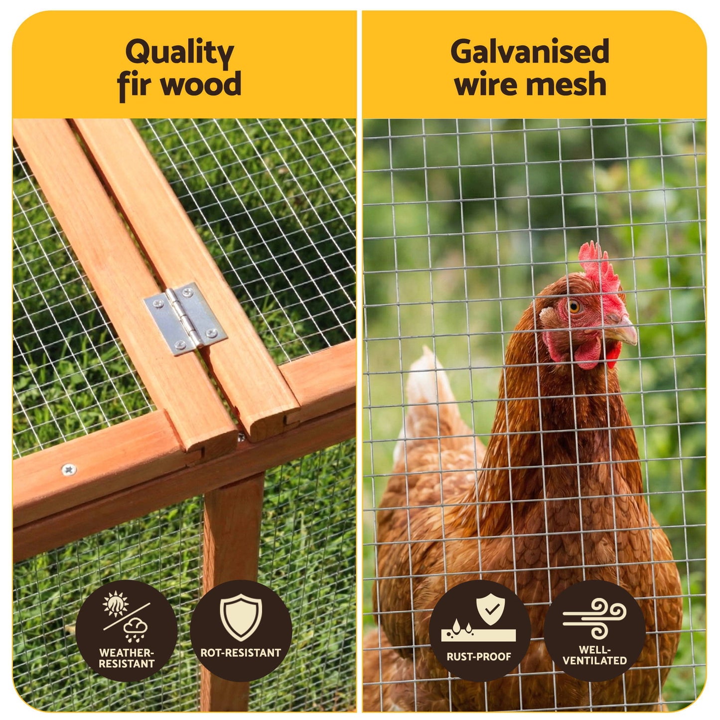 i.Pet Chicken Coop Wooden Pet Run Rabbit Hutch Large Outdoor Cage with Play Area Brown - view 5