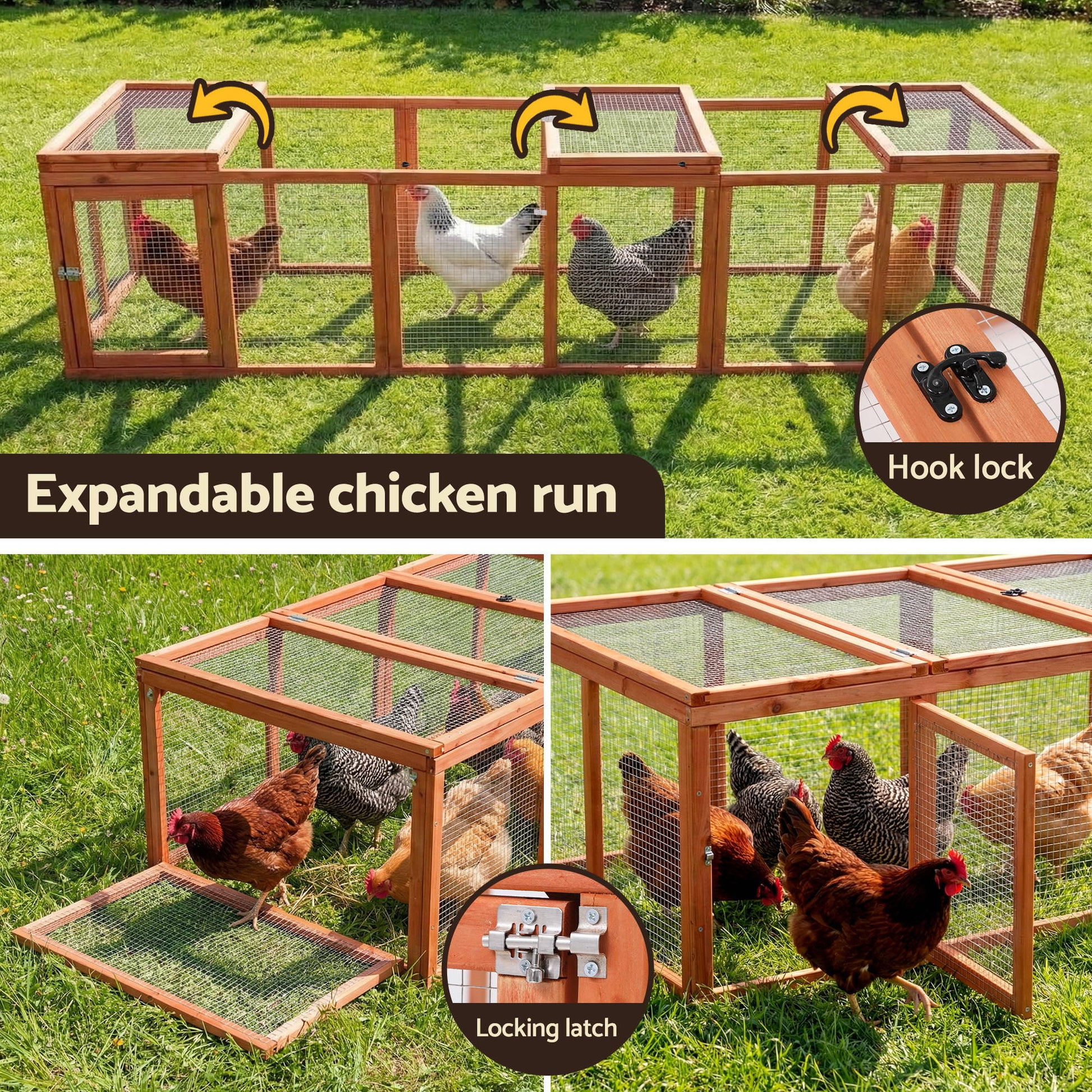 i.Pet Chicken Coop Wooden Pet Run Rabbit Hutch Large Outdoor Cage with Play Area Brown - view 6