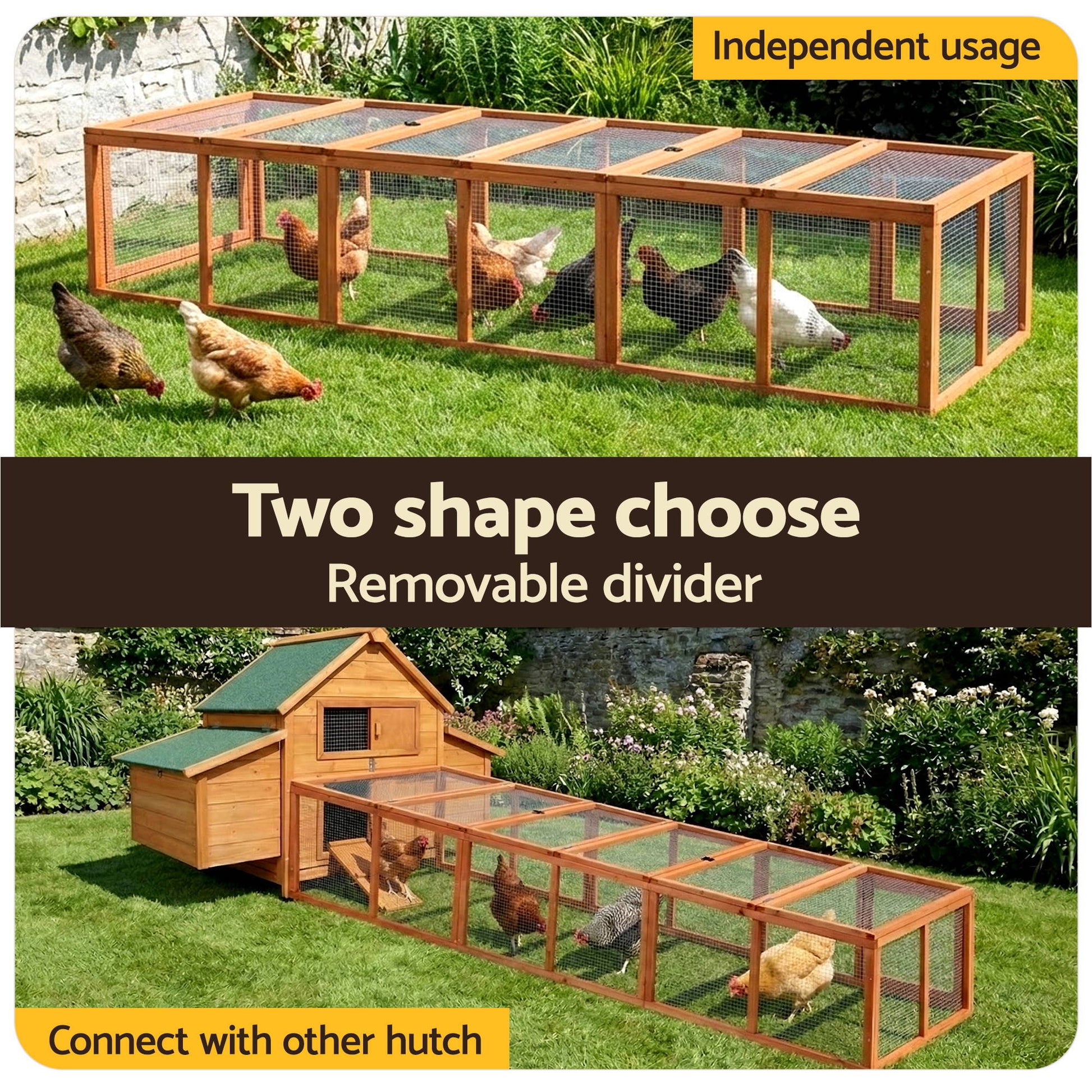 i.Pet Chicken Coop Wooden Pet Run Rabbit Hutch Large Outdoor Cage with Play Area Brown - view 7