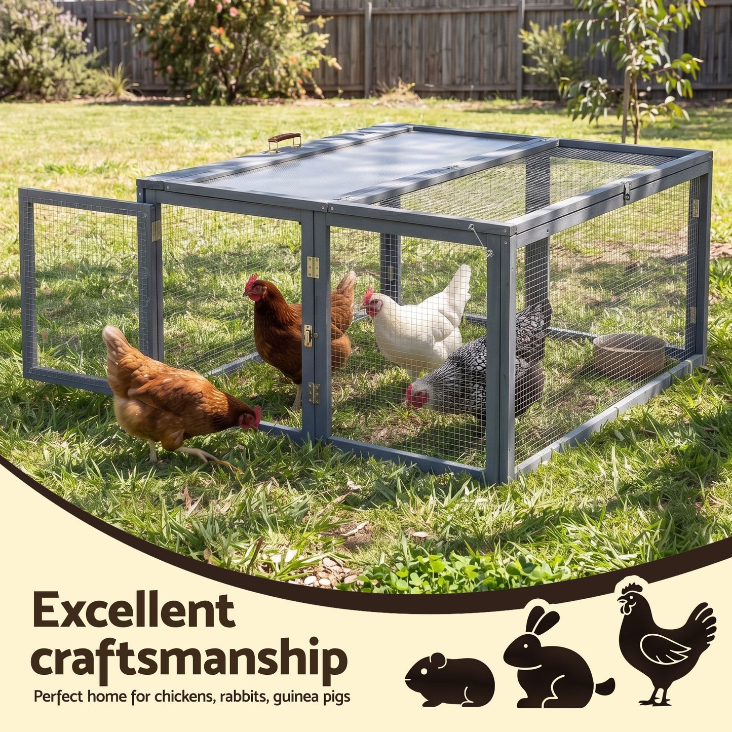 i.Pet Chicken Coop Large Portable Wooden Rabbit Run Cage Hutch Outdoor Folding Hen House 110cm - view 4