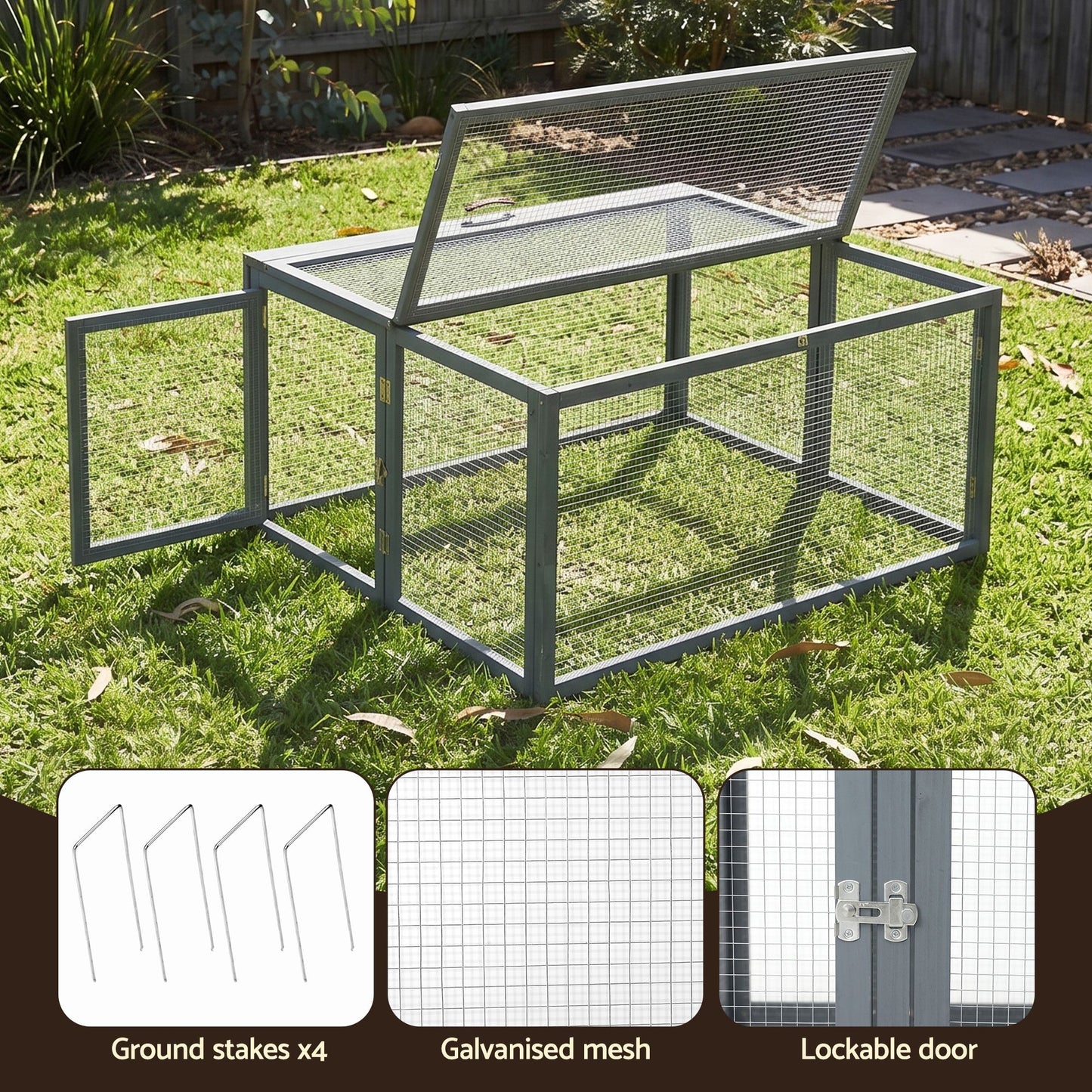 i.Pet Chicken Coop Large Portable Wooden Rabbit Run Cage Hutch Outdoor Folding Hen House 110cm - view 7