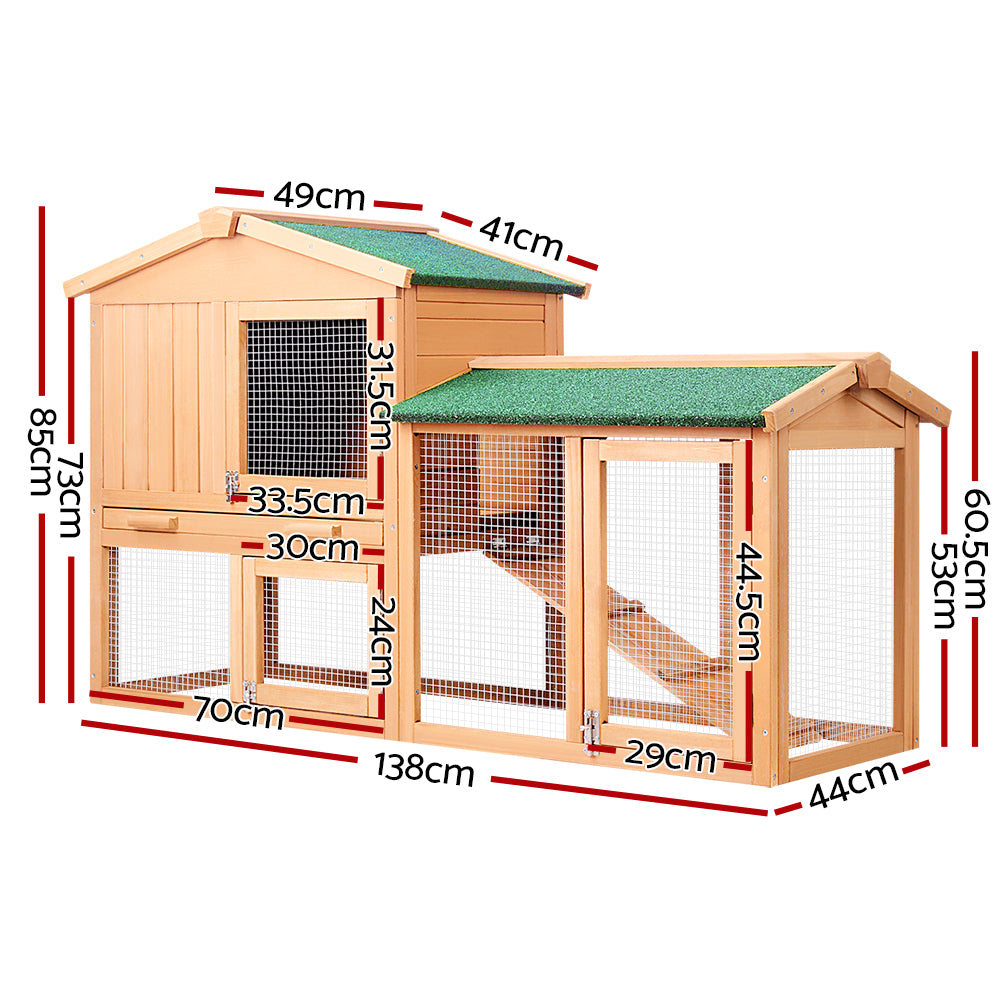 i.Pet Chicken Coop Rabbit Hutch 138cm x 44cm x 85cm Large Chicken Coop House Run Cage Wooden Outdoor - view 2