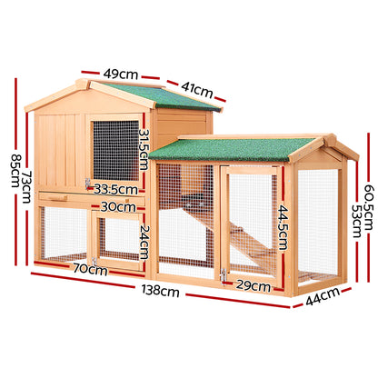 i.Pet Chicken Coop Rabbit Hutch 138cm x 44cm x 85cm Large Chicken Coop House Run Cage Wooden Outdoor - view 2