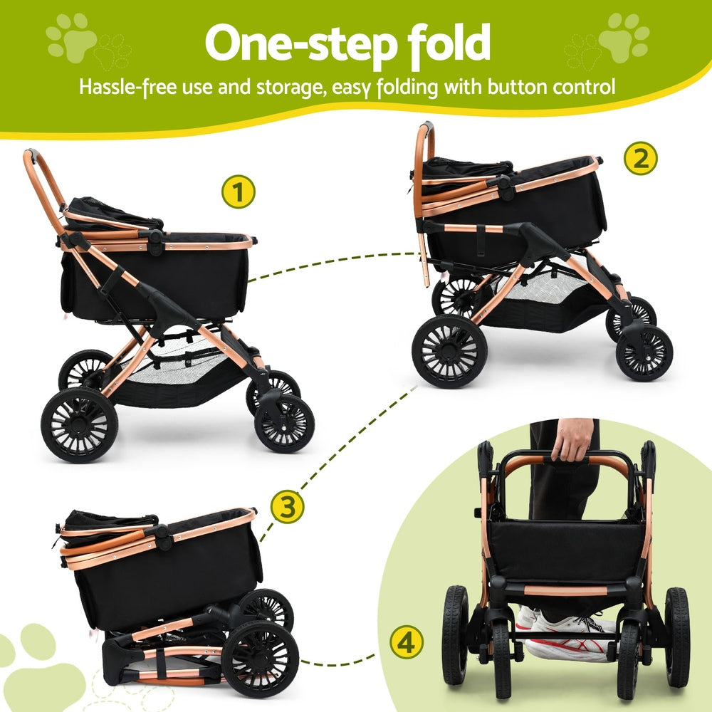 i.Pet Pet Dog Stroller Pram Large Cat Carrier Travel Pushchair Foldable 4 Wheels - view 3