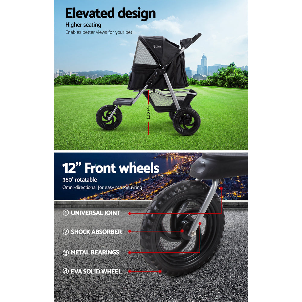 i.Pet Pet Stroller Dog Pram Large Cat Carrier Travel 3 Wheels Foldable Pushchair - view 4