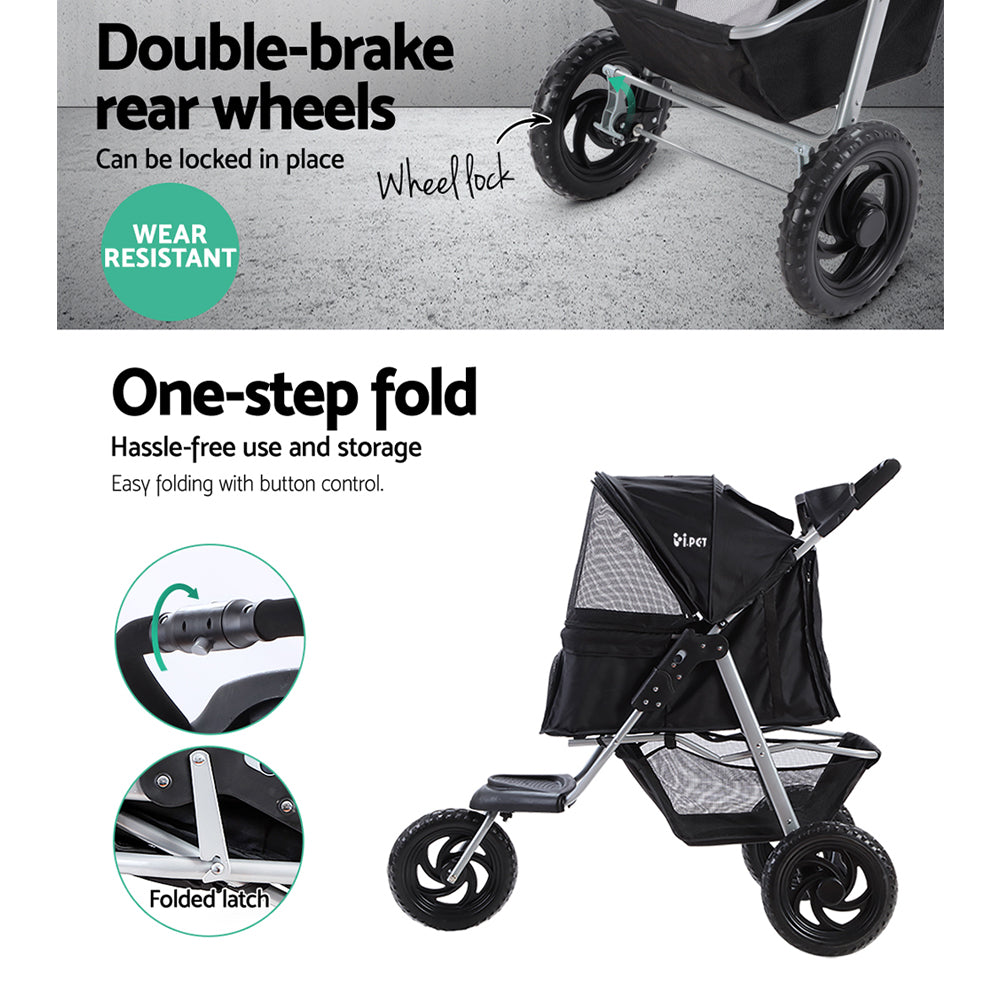 i.Pet Pet Stroller Dog Pram Large Cat Carrier Travel 3 Wheels Foldable Pushchair - view 5
