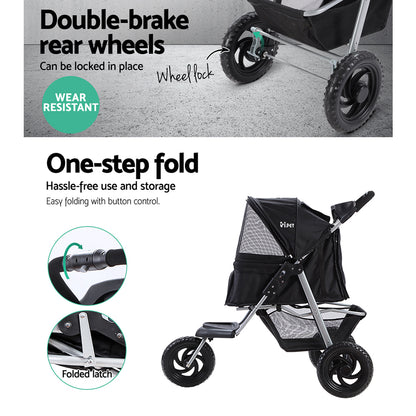 i.Pet Pet Stroller Dog Pram Large Cat Carrier Travel 3 Wheels Foldable Pushchair - view 5