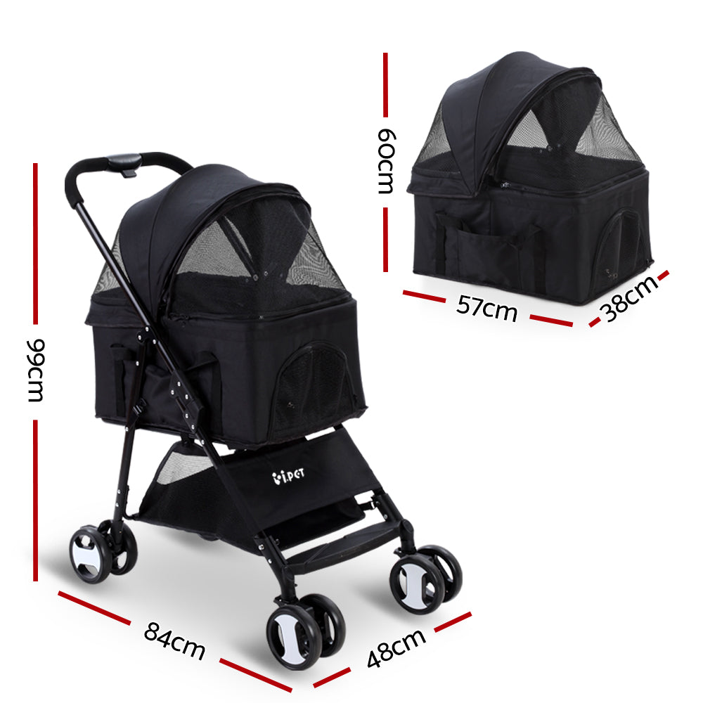 i.Pet Pet Stroller Dog Pram Cat Carrier Travel Large Pushchair Foldable 4 Wheels Black - view 2