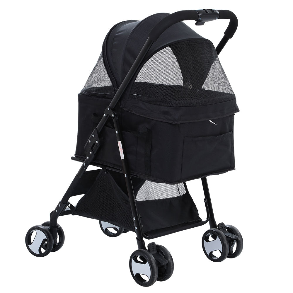 i.Pet Pet Stroller Dog Pram Cat Carrier Travel Large Pushchair Foldable 4 Wheels Black - view 3