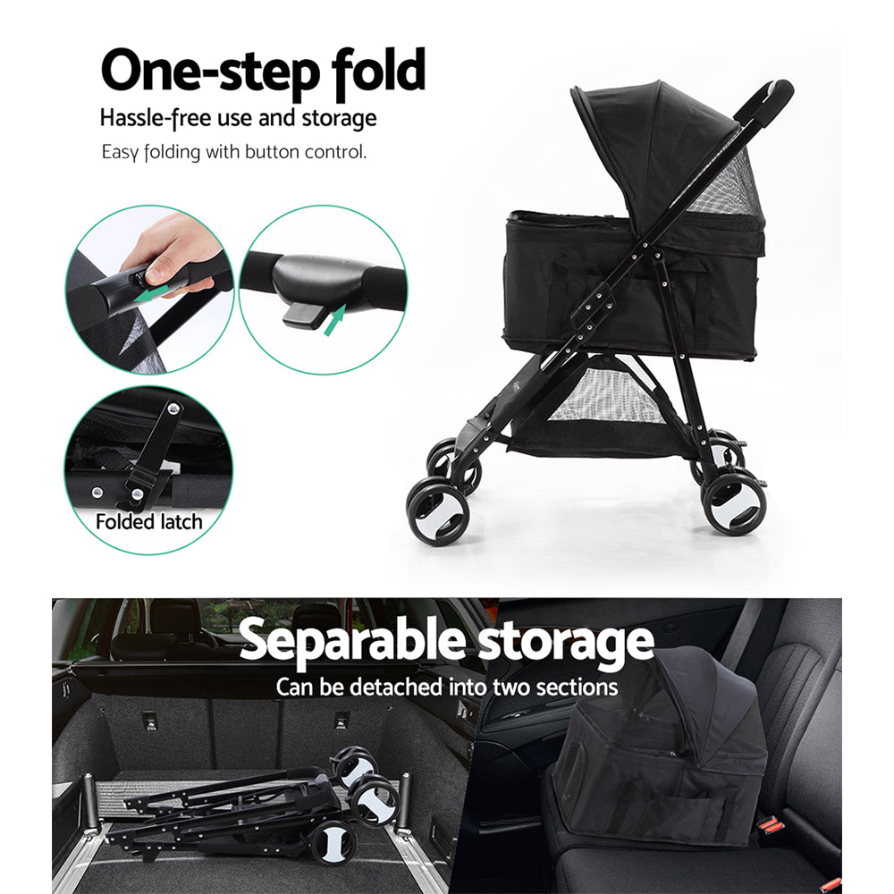 i.Pet Pet Stroller Dog Pram Cat Carrier Travel Large Pushchair Foldable 4 Wheels Black - view 5