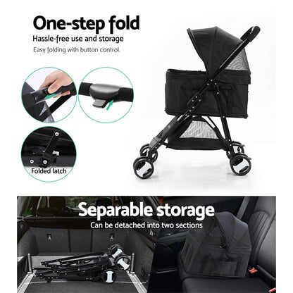i.Pet Pet Stroller Dog Pram Cat Carrier Travel Large Pushchair Foldable 4 Wheels Black - view 5