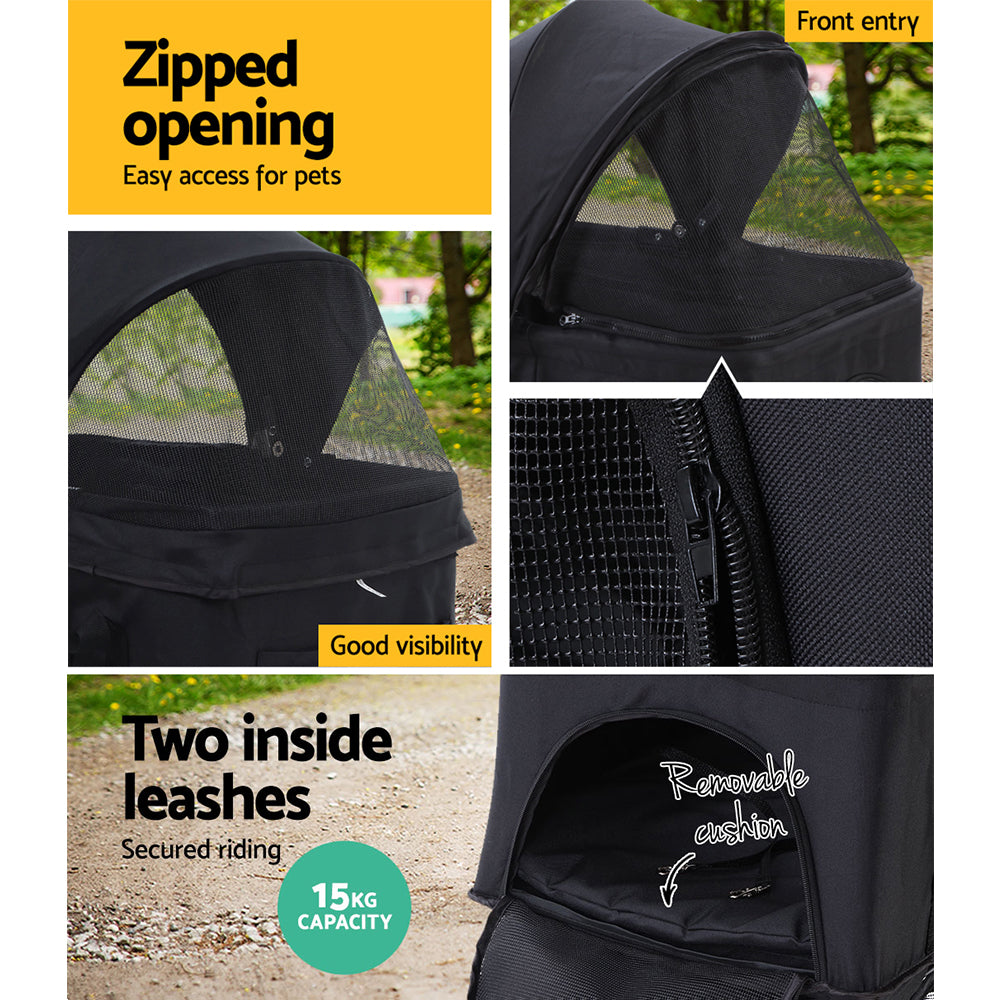 i.Pet Pet Stroller Dog Pram Cat Carrier Travel Large Pushchair Foldable 4 Wheels Black - view 6