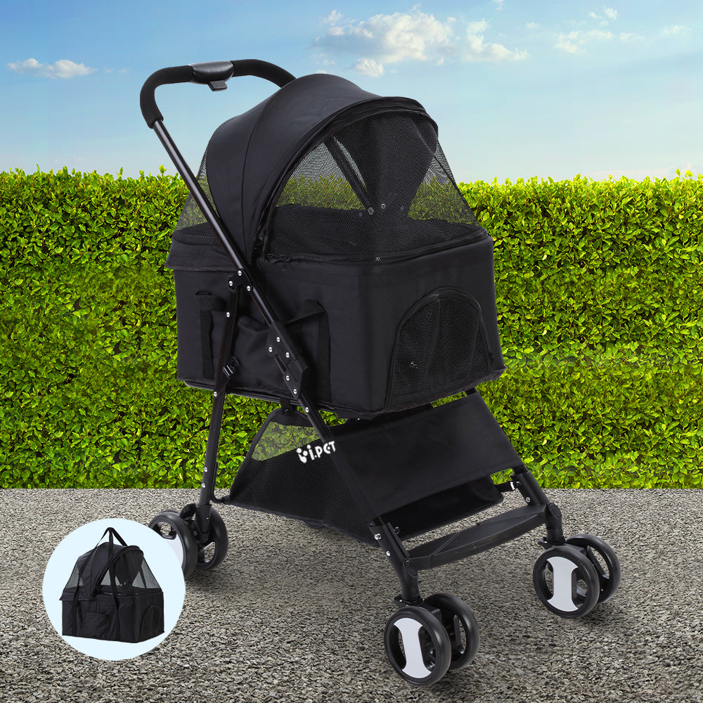 i.Pet Pet Stroller Dog Pram Cat Carrier Travel Large Pushchair Foldable 4 Wheels Black - view 7
