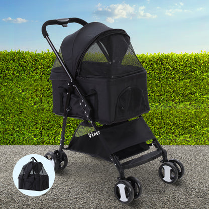 i.Pet Pet Stroller Dog Pram Cat Carrier Travel Large Pushchair Foldable 4 Wheels Black - view 7