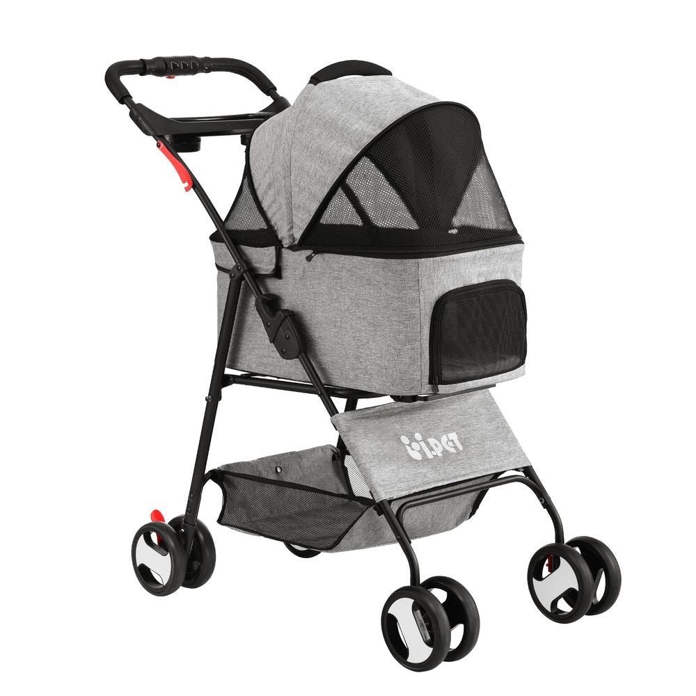 i.Pet Pet Stroller Dog Pram Cat Carrier Travel Large Pushchair Foldable 4 Wheels Grey - view 2