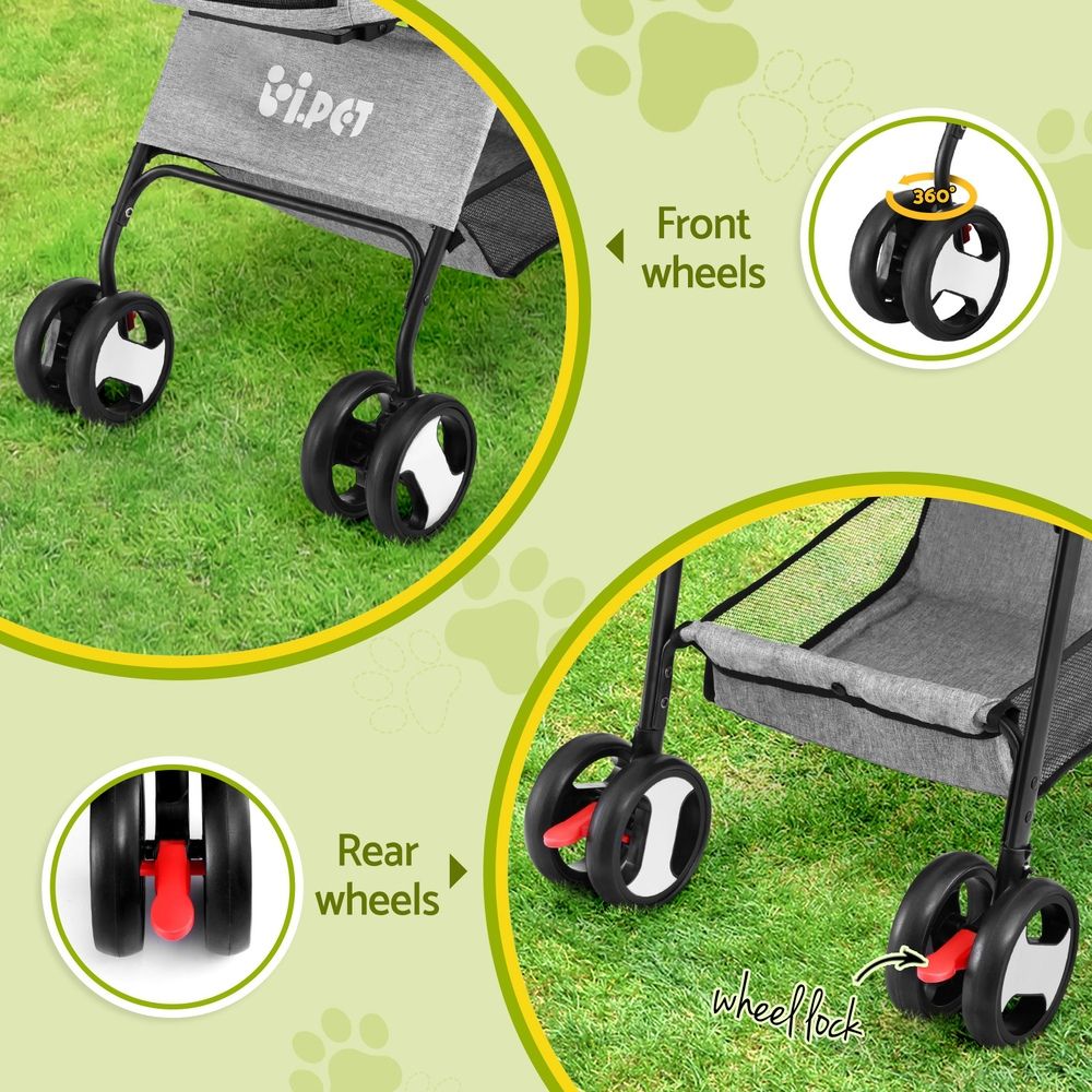 i.Pet Pet Stroller Dog Pram Cat Carrier Travel Large Pushchair Foldable 4 Wheels Grey - view 6