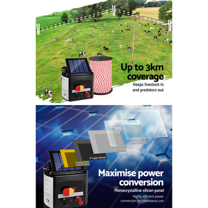 Giantz Fence Energiser 3KM Solar Powered Electric 500M Poly Rope - view 4