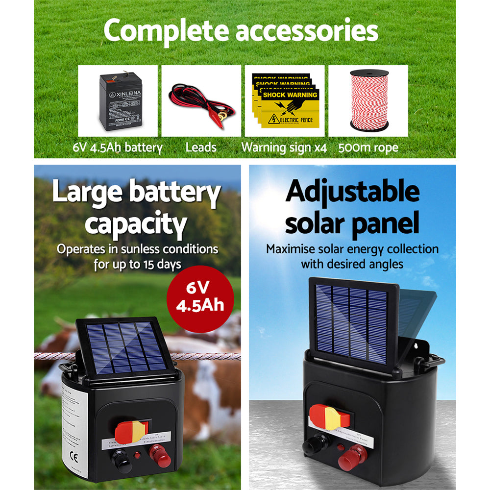 Giantz Fence Energiser 5KM Solar Powered Electric 500M Poly Rope - view 5