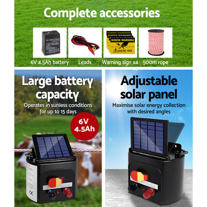 Giantz Fence Energiser 5KM Solar Powered Electric 500M Poly Rope - view 5