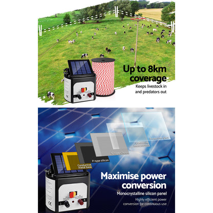 Giantz Fence Energiser 8KM Solar Powered Electric 500M Poly Rope - view 4