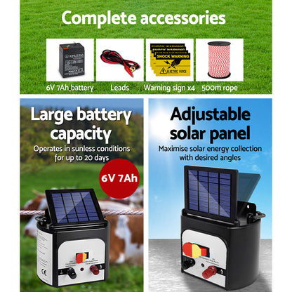 Giantz Fence Energiser 8KM Solar Powered Electric 500M Poly Rope - view 5