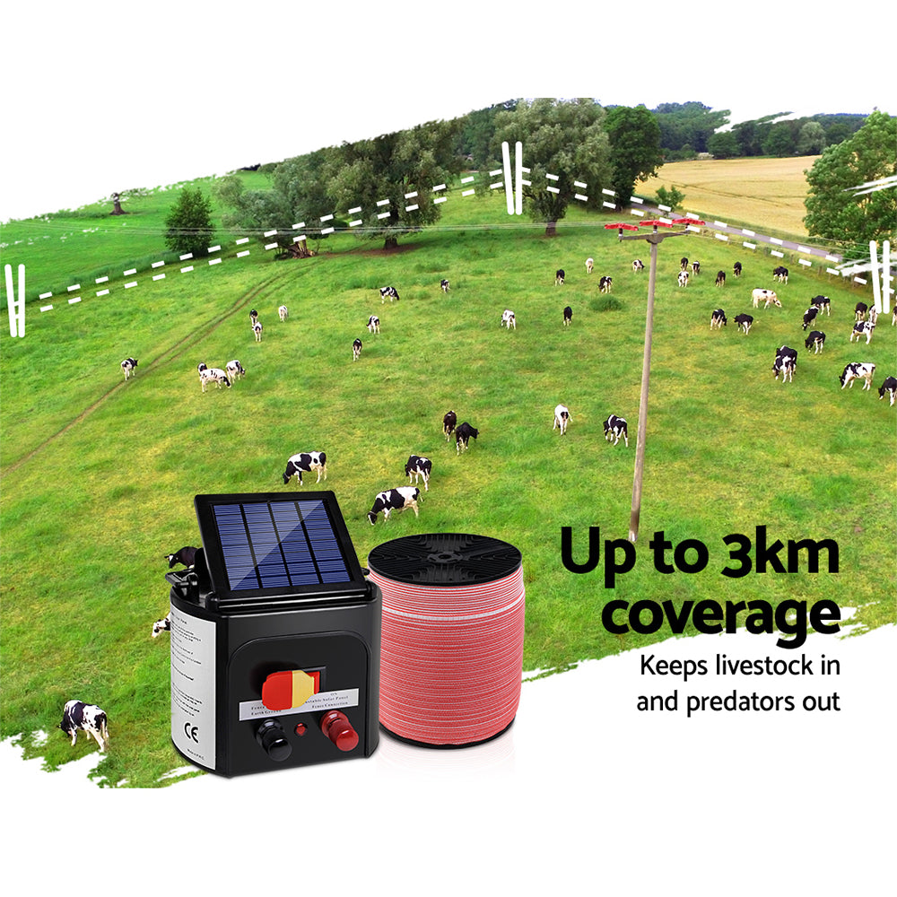 Giantz Fence Energiser 3KM Solar Powered Electric 1200M Poly Tape - view 4