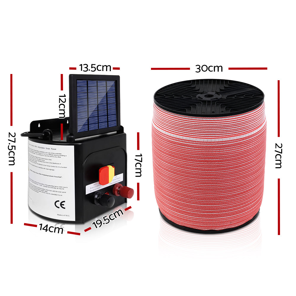 Giantz Fence Energiser 5KM Solar Powered Electric 1200M Poly Tape - view 2