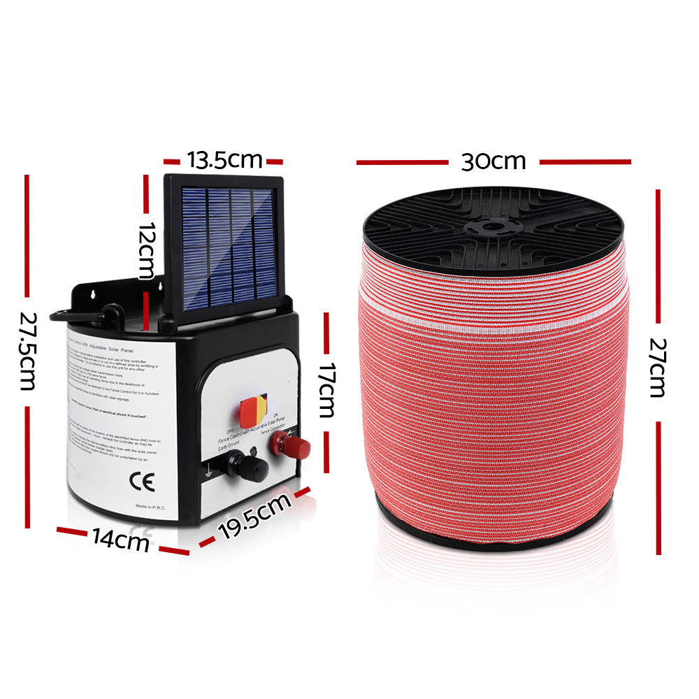Giantz Fence Energiser 8KM Solar Powered Electric 1200M Poly Tape - view 2