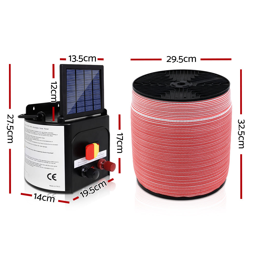 Giantz Fence Energiser 5KM Solar Powered Electric 2000M Poly Tape - view 2
