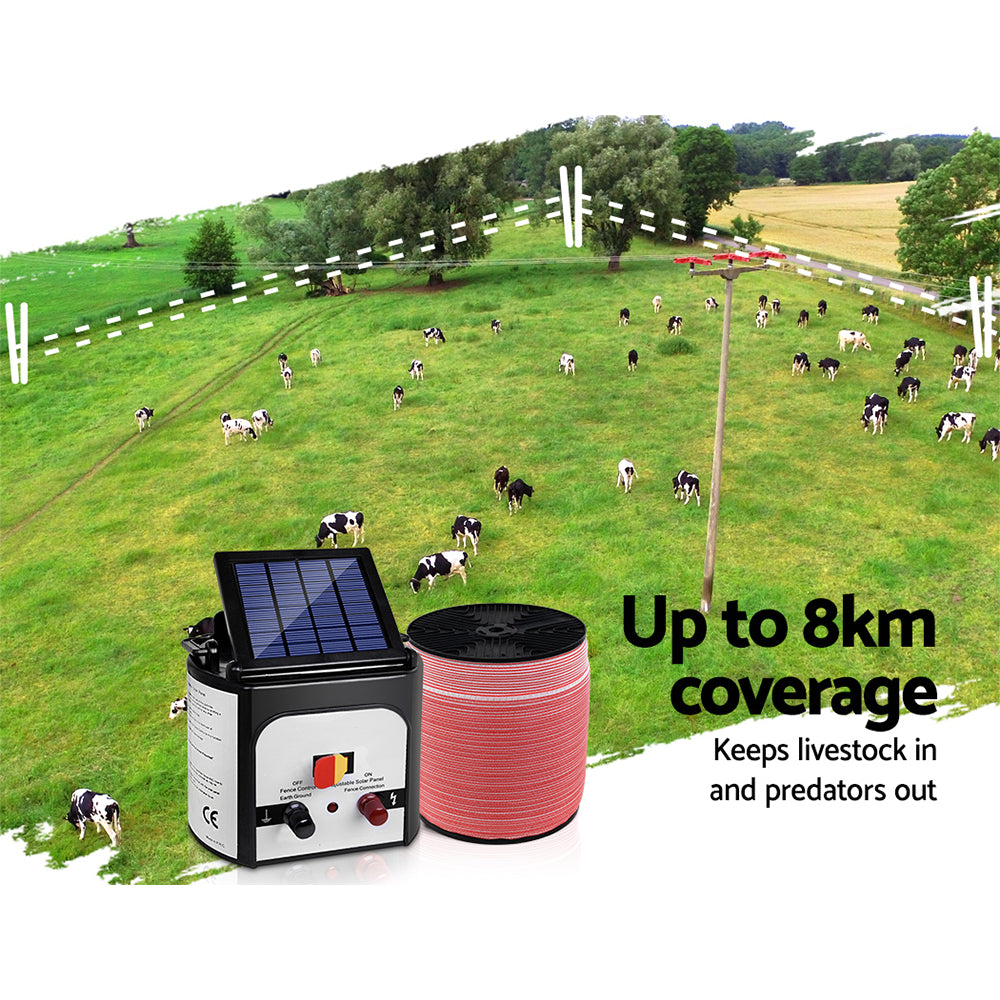 Giantz Fence Energiser 8KM Solar Powered Electric 2000M Poly Tape - view 4