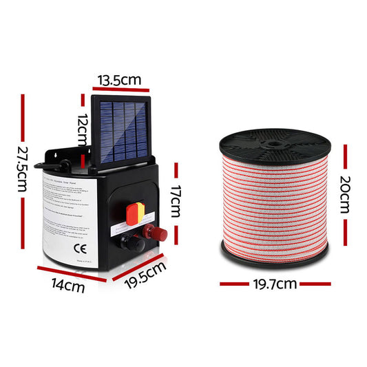 Giantz Fence Energiser 3KM Solar Powered Electric 400M Poly Tape Insulator - view 2