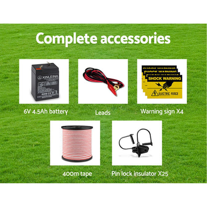Giantz Fence Energiser 3KM Solar Powered Electric 400M Poly Tape Insulator - view 6