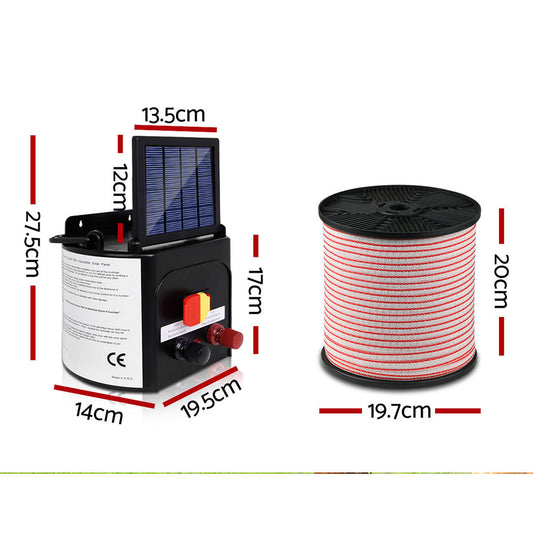 Giantz Fence Energiser 5KM Solar Powered Electric 400M Poly Tape Insulator - view 2