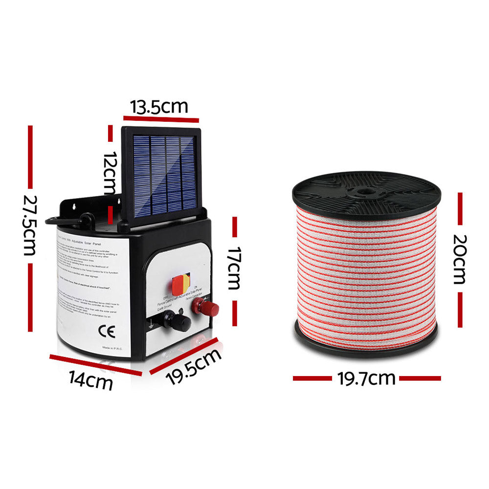 Giantz Fence Energiser 8KM Solar Powered Electric 400M Poly Tape Insulator - view 2