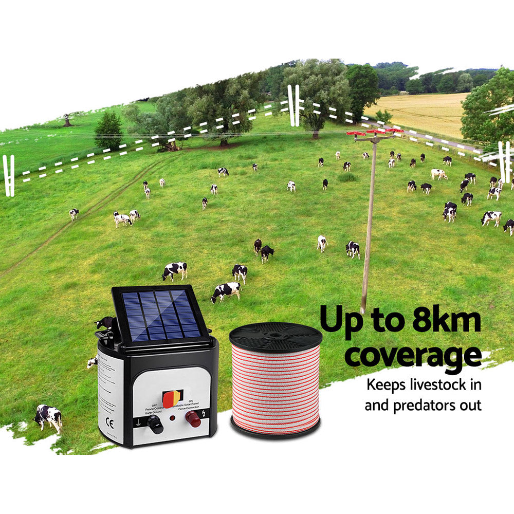Giantz Fence Energiser 8KM Solar Powered Electric 400M Poly Tape Insulator - view 3