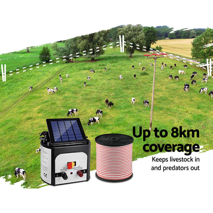 Giantz Fence Energiser 8KM Solar Powered Electric 400M Poly Tape Insulator - view 3
