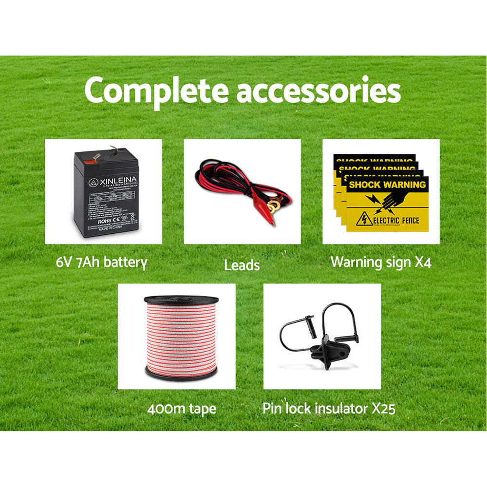 Giantz Fence Energiser 8KM Solar Powered Electric 400M Poly Tape Insulator - view 7