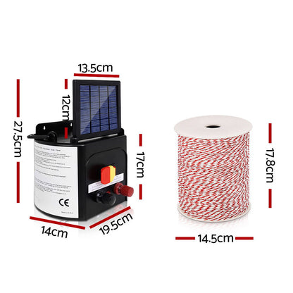 Giantz Fence Energiser 5KM Solar Powered Electric 500M Poly Wire Insulator - view 2