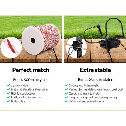 Giantz Fence Energiser 5KM Solar Powered Electric 500M Poly Wire Insulator - view 5