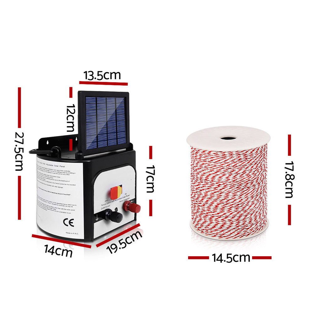Giantz Fence Energiser 8KM Solar Powered Electric 500M Poly Wire Insulator - view 2