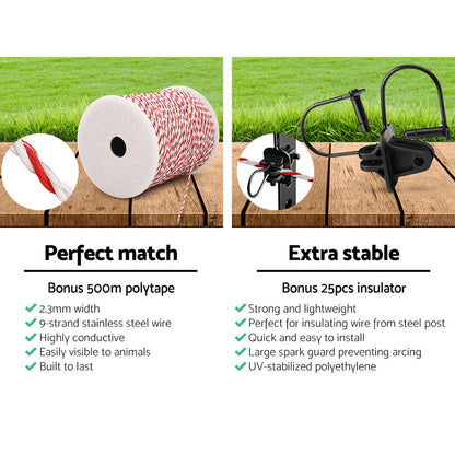 Giantz Fence Energiser 8KM Solar Powered Electric 500M Poly Wire Insulator - view 5